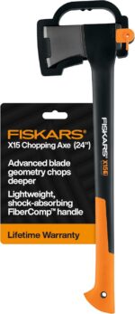 Fiskars X15 Splitting Axe, Tree Branch Cutter and Wood Splitter (23.5-Inch Axe) with Shock-Absorbing Handle - Image 2