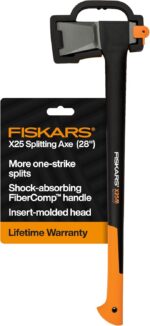 Fiskars X25 Splitting Axe, 28" Wood Splitting Axe for Medium to Large Size Logs with Shock Absorbing Handle and Sheath, Split Firewood, Forged Steel Blade, Bushcraft Gear and Camping Hatchet - Image 2