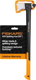 Fiskars X32 Splitting Axe 32", Forged Steel Blade for More One-Strike Splits on Large Logs, Shock-Absorbing FiberComp Handle & Low-Friction Coating for Rust Protection & Easy Removal - Image 2