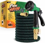 Flexi Hose with 8 Function Nozzle, 50FT - Lightweight Expandable Garden Hose, No-Kink Flexibility, 3/4 Inch Solid Brass Fittings and Double Latex Core - Black and Green - Image 2