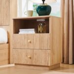 Fluted 2 Drawers Dresser for Bedroom, 21.65" Wide Modern Dressers & Chest of Drawers with Metal Handle, Wood Closet Clothes Storage Organizer,Storage Dressers Organizer for Hally/Living Room, Natural - Image 2