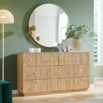 Fluted 8 Drawers Dresser for Bedroom, 55" W Modern Dressers & Chest of Drawers with Metal Handle, Wood Closet Clothes Storage Organizer,Storage Dressers Organizer for Hally/Living Room, Natural - Image 2