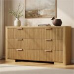 Fluted Dresser for Bedroom, 54" Modern Chest of Drawers with Metal Handle, Wood Closet Clothes Storage Organizer with 6 Drawers for Living Room, Hallway, Entryway, Natural Oak - Image 2