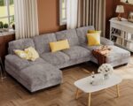Furmax Sectional Couches for Living Room, U-Shaped Sofa Couch with Linen Fabric, 4 Seat Sofa Set with Double Chaise for Apartment (Chenille, Grey) - Image 2