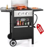 GREEN PARTY 2 Burner Griddle Grill Combo, 2 in 1 Propane Gas BBQ Grill w/Cast Iron Plate, Outdoor Flat Top Grill, 20,000 BTU Output Small Propane Barbecue Grill for Camping Patio Backyard(No Dome Lid) - Image 2