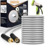 Garden Hose 50 ft, Stainless Steel Water Hose with 10 Function Nozzle Flexible, Heavy Duty, Lightweight, No-Kink, Pet Proof, Puncture Proof Hose Metal for Yard, Outdoor - Image 2
