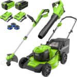 Greenworks 40V 20" Cordless Lawn Mower (Push), Axial Leaf Blower (500 CFM / 120 MPH),12" String Trimmer with 2 Batteries(5Ah+2Ah) and Chargers - Image 2