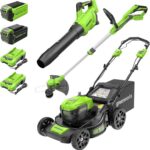 Greenworks 40V 21" Self-Propelled Lawn Mower,Axial Leaf Blower(500 CFM / 120 MPH),13" String Trimmer with 2 Batteries(5Ah+2Ah) & Chargers - Image 2