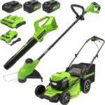 Greenworks 48V (24V x 2) High - Performance Cordless Yard Tool Combo: 21" self propelled lawn mower, 12" Trimmer & Blower, with 3 Batteries & 2 Chargers - Image 2