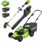 Greenworks 80V 21” Brushless (Push) Cordless Electric Lawn Mower + (500 CFM) Axial Leaf Blower + 13” String Trimmer (75+ Compatible Tools), (2) 2.0Ah Batteries and 30 Minute Rapid Charger - Image 2