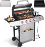 Griddle Grill Combo, 4 Burner Propane Gas and Charcoal Grill Combo with Side Burner, Outdoor BBQ Grill with Cast Iron Grates & Prep Space for Backyard Patio - Image 2