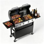 Grills 5 Burner Propane Gas Grill & Griddle Combo 40,000 BTU Stainless Steel Outdoor Patio Barbecue Grill Propane Gas with Removable Cart Portable Griddle for Outdoor Cooking, BBQ, Camping, Backyard - Image 2