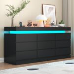 Gyfimoie 9 Drawer Dresser with Power Outlet, Dresser with LED Light, Modern Chest of Drawers for Closet, Double Wide Drawer Organizer Cabinet for Bedroom, Living Room (Black, 9 Drawers) - Image 2