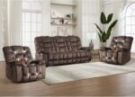 HAOMARKETS 3 Pieces Recliner Sofa Furniture Set, Include 2 Power Recliner Chairs with Message&Heat and a 3-Seater Reclining Couch for Living Room, Brown - Image 2