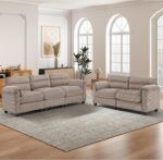 HAOMARKETS Corduroy Sofa Set,Upholstered Loveseat, and 3-Seater Couch with Plush Cushions and Rolled Arms, Modern Living Room Furniture Sets,Brown - Image 2