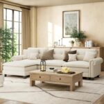 HERA'S HOUSE 116.1" Classic Mid-Century Modern Couch, Oversized L Shaped Pet Friendly Couch for Living Room, Comfy Cloud Sofa with Ottoman, 4-Seater Deep Seat, Chenille Beige - Image 2