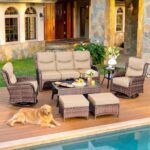 HILLGA 7-Piece Luxury Patio Furniture Set with 6" Thick Cushions, Weather-Resistant Wicker High Back Swivel Rocker Chairs, Senior-Friendly Outdoor Sofa Set for Large Deck, Yard and Poolside, Beige(V2) - Image 2