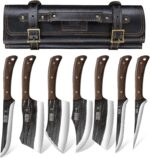 HOSHANHO Butcher Knife Set, Hand Forged Butcher Chef Knife Set with Roll Bag, Sharp Meat Cleaver Knife & Bone Chopper Knives & Fillet Knives for Home & Camping & BBQ Gift with Men - Image 2