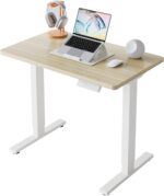 HUANUO 32" Small Electric Standing Desk Adjustable Height, 4 Memory Height Settings, Sit Stand Up Desk for Home Office & Computer Workstation, LightWalnut - Image 2
