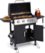 HUGROVE 4-Burner Propane Gas BBQ Grill, Upgraded 40,000 BTU Stainless Steel Barbecue Grill with Foldable Side Tables, Spice Rack & Wheels for Outdoor Cooking - Image 2