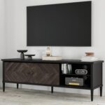 Howizz Lenia Solid Acacia Wood TV Stand for TVs up to 70 Inch, Modern Farmhouse Mid Century Media TV Console, Entertainment Center with Storage & Cabinets for Living Room, Mocha Black Finish - Image 2