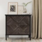 Howizz Lenia Solid Wood Sideboard Buffet Cabinet with Storage, Chevron Diamond Pattern Doors, Mid-Century Modern Rustic Farmhouse Accent Cabinet for Living Room, Entryway, Mocha Black - Image 2