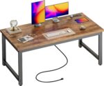 Huuger 55 x 24 inch Desk with Power Outlets & USB-C, Deeper & Thicker Desktop, Robust Metal Tubes, Computer Desk, Heavy Duty Office Desk, Work Gaming Desk for Home Office, Rustic Brown - Image 2