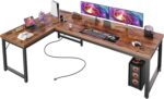Huuger 63 Inch L Shaped Desk with Power Outlets and USB-C Port, 0.95 Inch Thicker Desktop, Reversible Computer Desk, Larger Office Corner Gaming Desk, Metal Frame, for Home Office, Study, Rustic Brown - Image 2