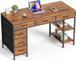 Huuger Computer Desk with 6 Drawers, Office Desk with Shelves, Reversible Gaming Desk, Corner Desk with Storage, Work for Home Office, Study, Living Room, 47inch, Rustic Brown - Image 2