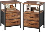 Huuger Night Stand Set 2, Nightstand with 2 Drawers, Bed Side Table with Open Shelf, Wooden Top, End Table, Fabric Drawer, for Bedroom, Rustic Brown - Image 2