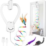 Interactive Cat Toys for Indoor Cats, Automatic Hanging Door Feather Toy Mouse & Ribbon Wand Teaser,USB-Rechargeable Self Play Chase Exercise Feather Toys for Bored Indoor Adult & Kitten Cats - Image 2