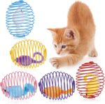 Jecery 5 Pcs Cat Spring Balls Toys Stretchable Rolling Balls Colorful Playful Coils Interactive Action Toy Caged Rats for Kitten Pet Supplies (Mouse,Multicolor) - Image 2