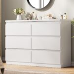 Jocoevol White 6 Drawer Dresser for Bedroom, 15.3" D x 47.2" W x 32.3" H in Simply Modern Chest of Drawers, Wood Storage Double Dresser with Deep Drawers for Living Room, Hallway Entryway, White - Image 2