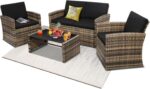 KROFEM 4-Piece Patio Furniture Set, Wicker Outdoor Rattan Sectional Sofa with Cushions and Glass Table, All-Weather Outdoor Conversation Set for Garden, Porch, Backyard, Patio, Black - Image 2