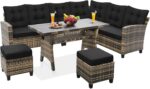 KROFEM 6-Piece Patio Furniture Set, Outdoor Sectional Sofa with Dining Table & Chairs, All-Weather Dining Set with Removable Cushion Covers, Ideal for Garden, Porch, Backyard, Black - Image 2