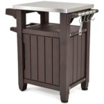 Keter Outdoor Grill Prep Table & Serving Cart, Stainless Steel Top, Unity, 40 Gal, Brown - Portable Bar Table and Cooking Accessory for Pool, Patio, Lawn, and Backyard - Image 2
