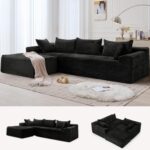 Korser 110" L-Shaped Modular Sectional Sofa with Chaise, Boneless Comfy Corduroy Fluffy Couch with Deep Seat and Side Pockets, Flexible Module Combination for Living Room, No Assembly, Side Pockets - Image 2