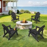 LUE BONA HDPE Adirondack Chairs Set of 4 - Weather Resistant Seating with Cup Holder for Patio, Fire Pit, Deck & Resort Garden, Black - Image 2
