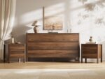 MAISONARIA Walnut 3-Piece Dresser Bedroom Set, 6 Drawers Dresser & 2 Drawer Nightstands with Hidden Handles, Wood Chest of Drawers for Bedroom, Living Room, Entryway - Image 2