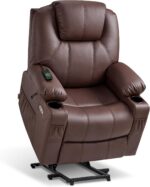 MCombo Electric Power Lift Recliner Chair Sofa with Massage and Heat for Elderly, 3 Positions, 2 Side Pockets, and Cup Holders, USB Ports, Faux Leather 7040 (Light Brown, Medium) - Image 2