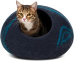 MEOWFIA Cat Cave – Premium Felt Cat Bed for Indoor Cats, Handmade 100% Merino Wool (Large, Black Aqua) - Image 2