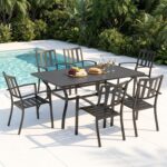 MFSTUDIO Outdoor Dining Set for 6, Patio Table and Chairs Set with Umbrella Hole, 7 Piece Metal Patio Furniture Set for Deck Backyard Poolside Garden - Image 2