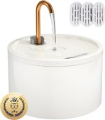 MISFANS Ceramic Cat Water Fountain - 2.1L/71oz - All-Ceramic Body & Pure Copper Water Spout - Non-Toxic - Automatic Pet Drinking Fountain Indoor with Ultra-Quiet Pump, and 3Pcs Filter & Sponge (White) - Image 2