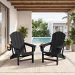 Mdeam Oversized 3-Level Adjustable Adirondack Chairs Set of 2, 400LBS Capacity HDPE Heavy Duty Tanning Chair with Cup Holder, All-Weather Folding Fire Pit Outdoor Chair for Patio Garden Lawn - Black - Image 2
