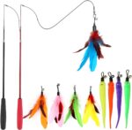 MeoHui Cat Toys for Indoor Cats, Interactive Cat Toy 2PCS Retractable Wand Toy and 9PCS Cat Feather Toys Refills, Funny Kitten Toys Cat Fishing Pole Toy for Bored Indoor Cats Chase and Exercise - Image 2