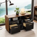 ModernMate 4 Drawer File Cabinet, Wood Filing Cabinet for Home Office with Lock, Power Strip, Storage Shelves, Home Office Lateral File Storage Fits A4/Letter Size, Black Walnut - Image 2