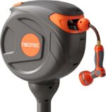 NEO-TEC Retractable Garden Hose Reel 360° Swivel 82 ft 1/2 Inch Ground-Mounted Freestanding Water Hose Reel No-Drill Installation Any-Length Lock 20% Slow Return for Large Yard Lawn Car Washing - Image 2
