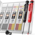 Nicpro Carpenter Pencil with Sharpener, Mechanical Pencils Set with 26 Refills, Deep Hole Marker for Construction, Heavy Duty Woodworking Tools for Architect (Black, Red) - With Case - Image 2