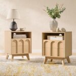 Oak&Sparrow Nightstands Set of 2, Mid Century Modern Arched Bedside Table with Charging Station, 2 Drawer Wood End Table for Bedroom, Natural Oak - Image 2
