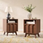 Oak&Sparrow Nightstands Set of 2, Mid Century Modern Arched Bedside Table with Charging Station, 2 Drawer Wood End Table for Bedroom, Walnut - Image 2